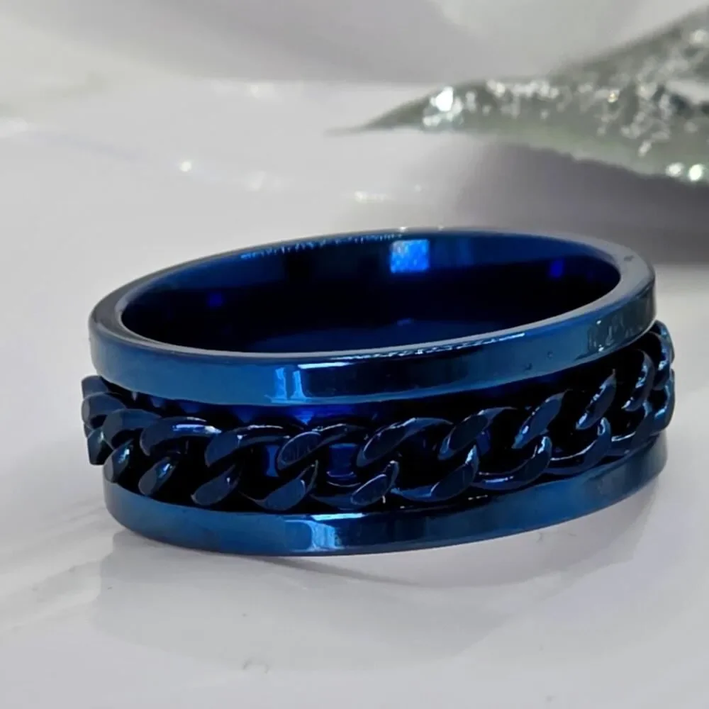 Men / Women / Unisex SPINNER Titanium Polished Blue Ring - Blue Chain